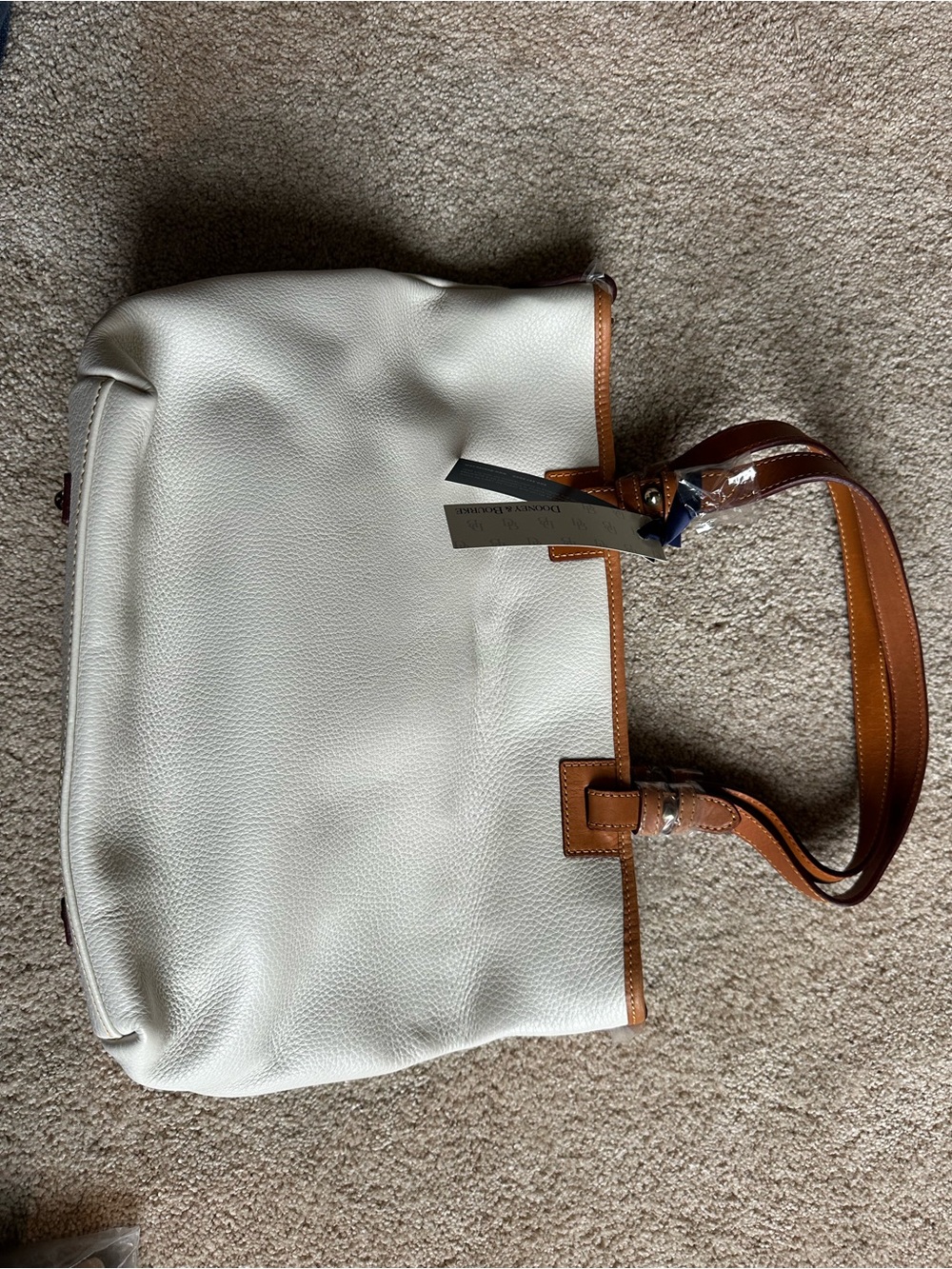 Dooney & Bourke White Pebble Leather Tote with Tan Trim - Picture 7 of 15